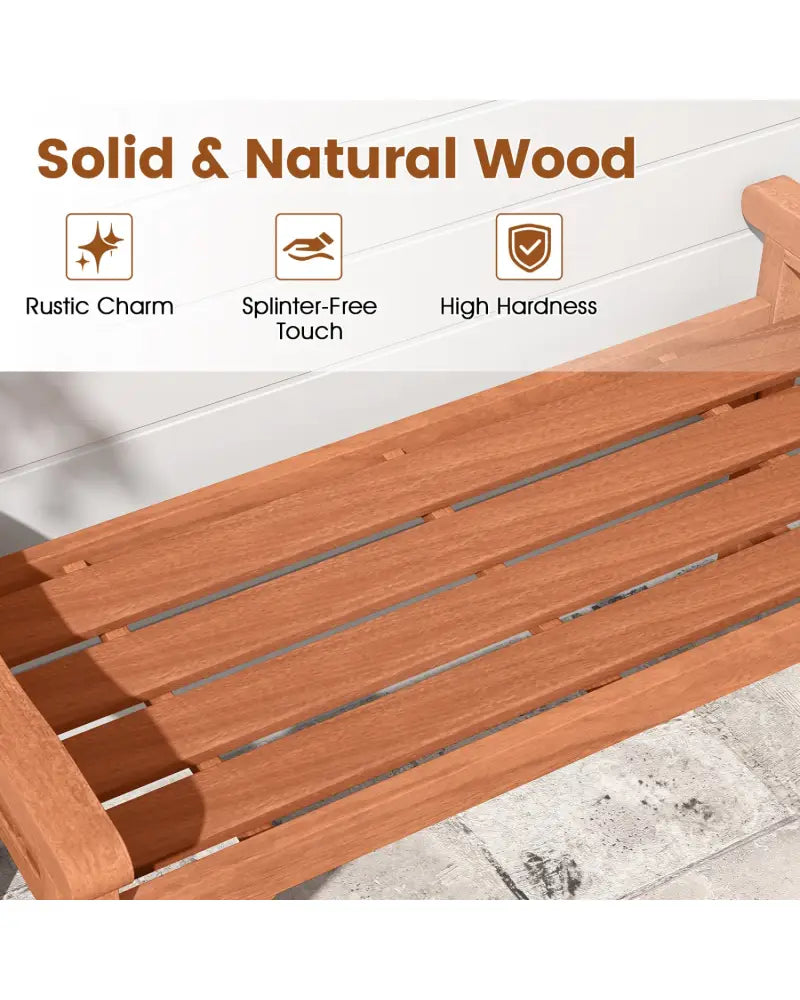 Solid Wood Backless Garden Bench with Support Handles and Curved Slatted Seat for Deck - Outdoor Benches