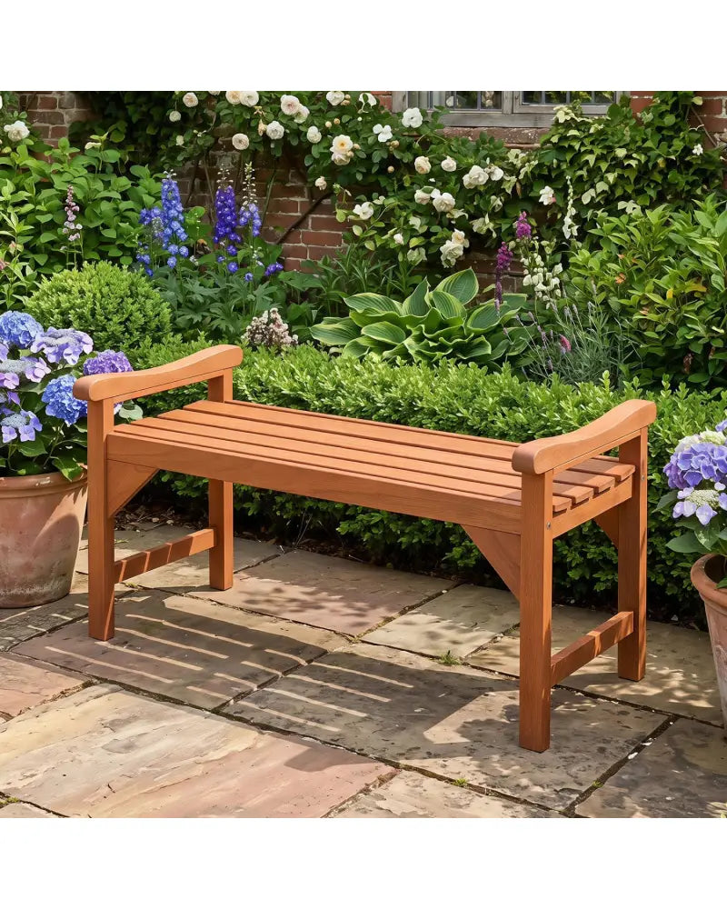 Solid Wood Backless Garden Bench with Support Handles and Curved Slatted Seat for Deck - Outdoor Benches