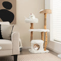 Solid Wood Cat Tower with Top Cattail Basket Cat Bed for Indoor Cats-White - White - Cat Trees Condos & Scratchers