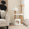 Solid Wood Cat Tower with Top Cattail Basket Cat Bed for Indoor Cats-White - White - Cat Trees Condos & Scratchers