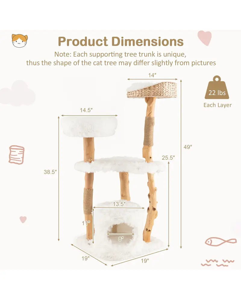 Solid Wood Cat Tower with Top Cattail Basket Cat Bed for Indoor Cats-White - White - Cat Trees Condos & Scratchers