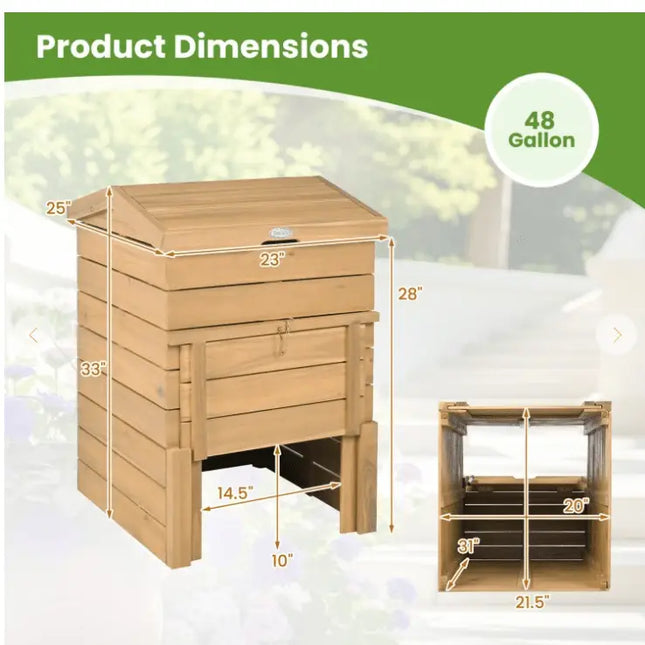 Solid Wood Compost Bin with Lockable Sliding Door and Flip Opening for Garden - Oasis Home Essentials