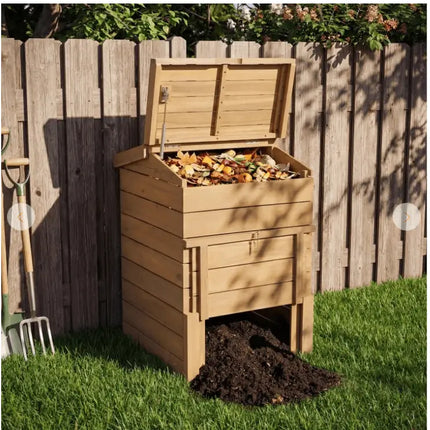Solid Wood Compost Bin with Lockable Sliding Door and Flip Opening for Garden - Oasis Home Essentials