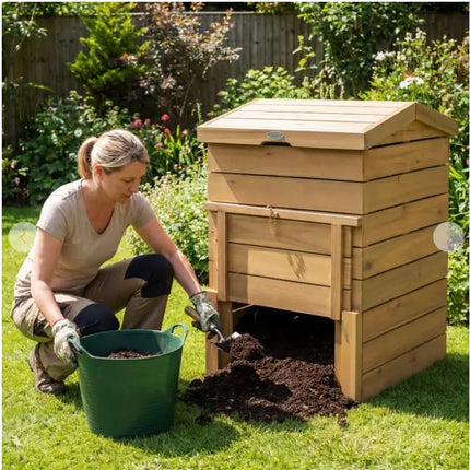 Solid Wood Compost Bin with Lockable Sliding Door and Flip Opening for Garden - Oasis Home Essentials
