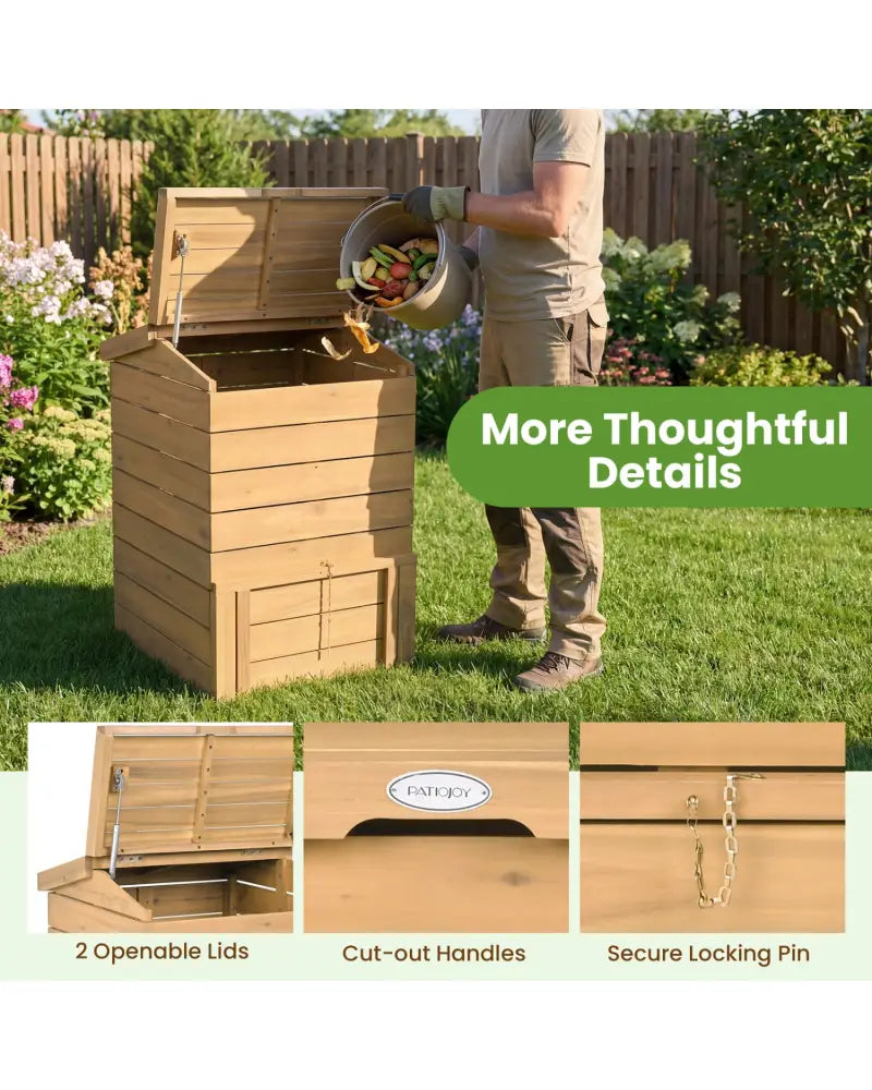 Solid Wood Compost Bin with Lockable Sliding Door and Flip-top Opening for Garden - Natural - Garden Tools