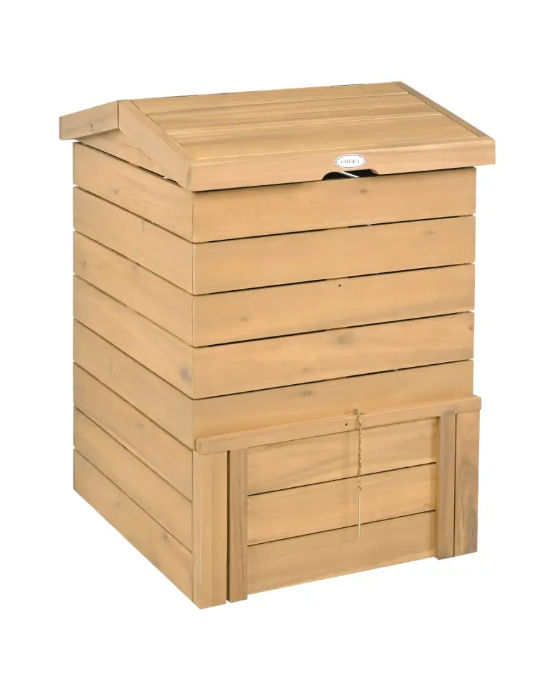 Solid Wood Compost Bin with Lockable Sliding Door and Flip-top Opening for Garden - Natural - Garden Tools
