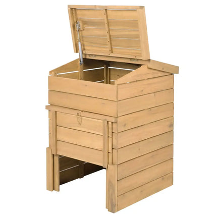 Solid Wood Compost Bin with Lockable Sliding Door and Flip-top Opening for Garden - Natural - Garden Tools