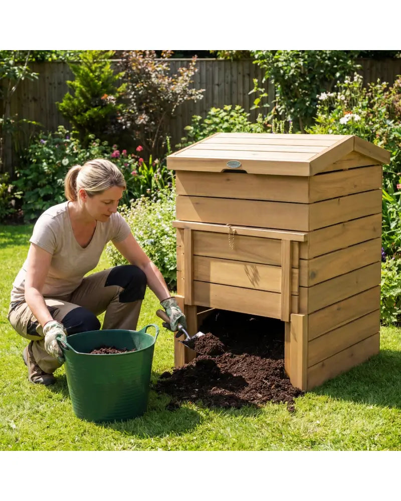 Solid Wood Compost Bin with Lockable Sliding Door and Flip-top Opening for Garden - Natural - Garden Tools