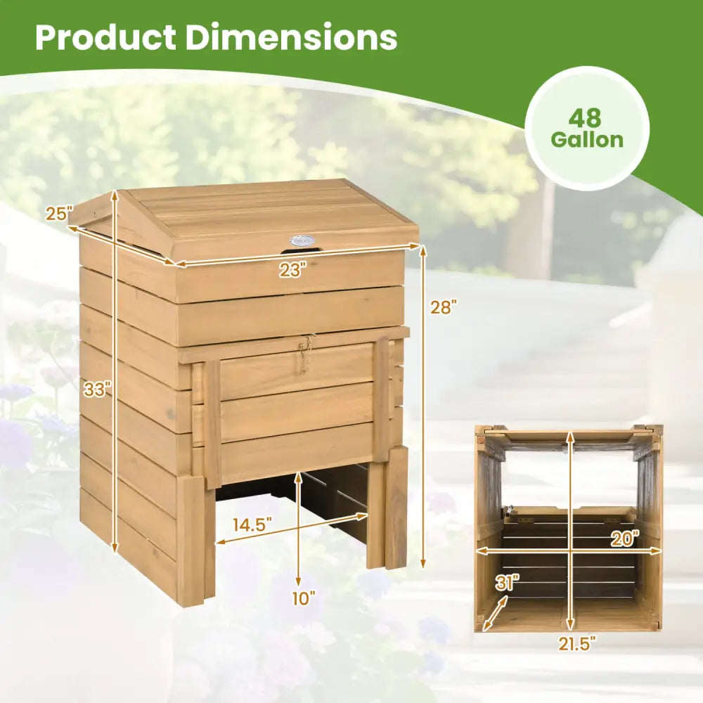 Solid Wood Compost Bin with Lockable Sliding Door and Flip-top Opening for Garden - Natural - Garden Tools