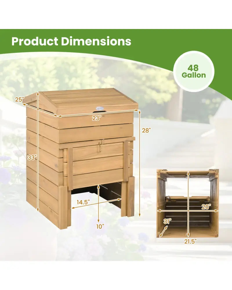 Solid Wood Compost Bin with Lockable Sliding Door and Flip-top Opening for Garden - Natural - Garden Tools