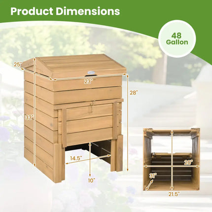 Solid Wood Compost Bin with Lockable Sliding Door and Flip-top Opening for Garden - Natural - Garden Tools