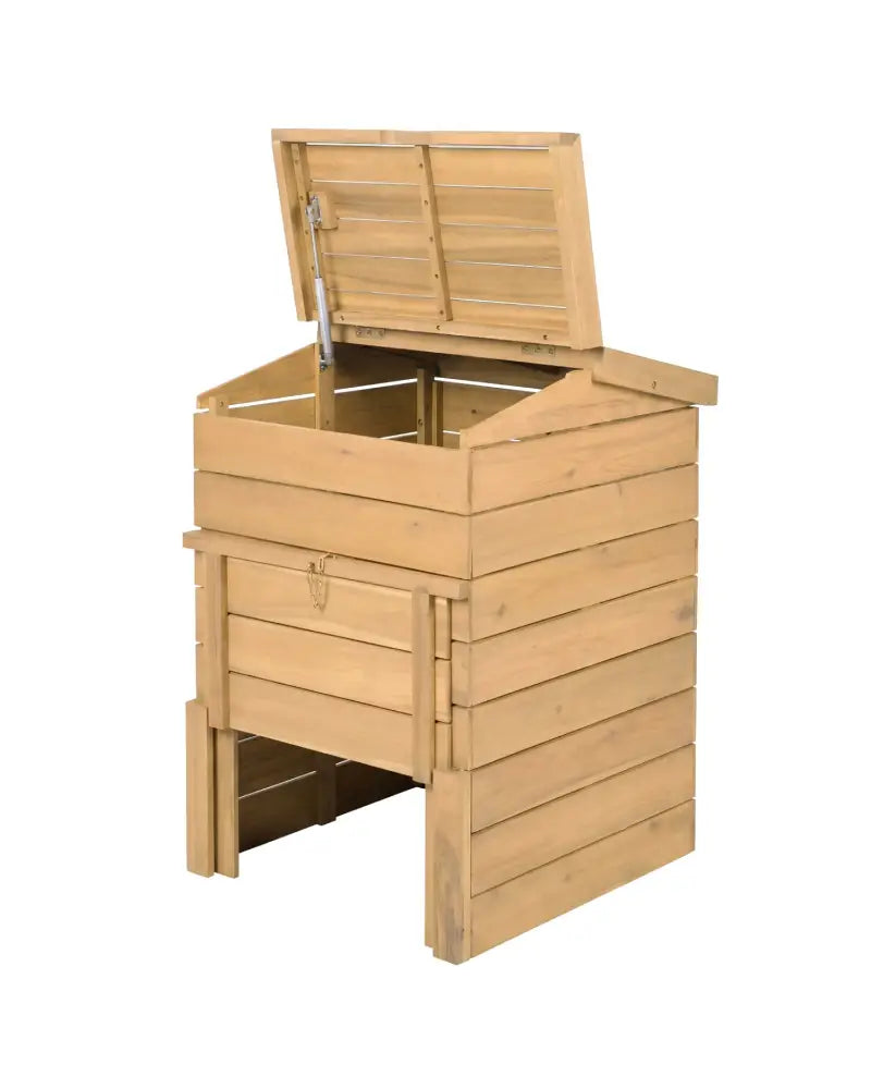 Solid Wood Compost Bin with Lockable Sliding Door and Flip-top Opening for Garden - Natural - Garden Tools