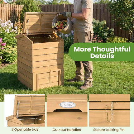 Solid Wood Compost Bin with Lockable Sliding Door and Flip-top Opening for Garden - Natural - Garden Tools