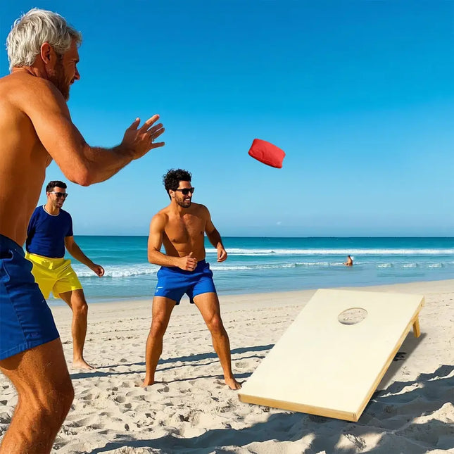Solid Wood Cornhole Board Set Portable Corn Hole Game Board Includes 8 Bean Bags-S - Natural - Sandboxes