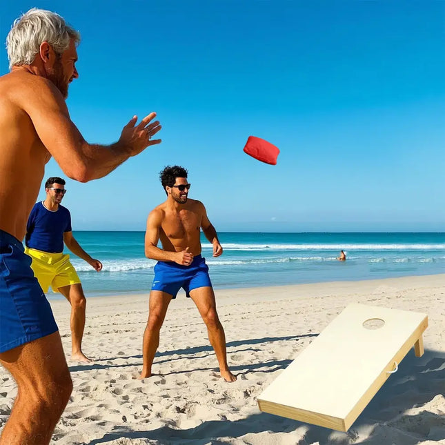 Solid Wood Cornhole Board Set Portable Corn Hole Game Board Includes 8 Bean Bags-M - Natural - Sandboxes