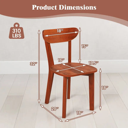 Solid Wood Dining Chair Set of 2 with Curved Backrest and Rubber Wood Frame-Espresso - Espresso - Dining Chairs