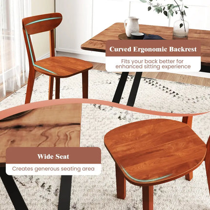 Solid Wood Dining Chair Set of 2 with Curved Backrest and Rubber Wood Frame-Espresso - Espresso - Dining Chairs