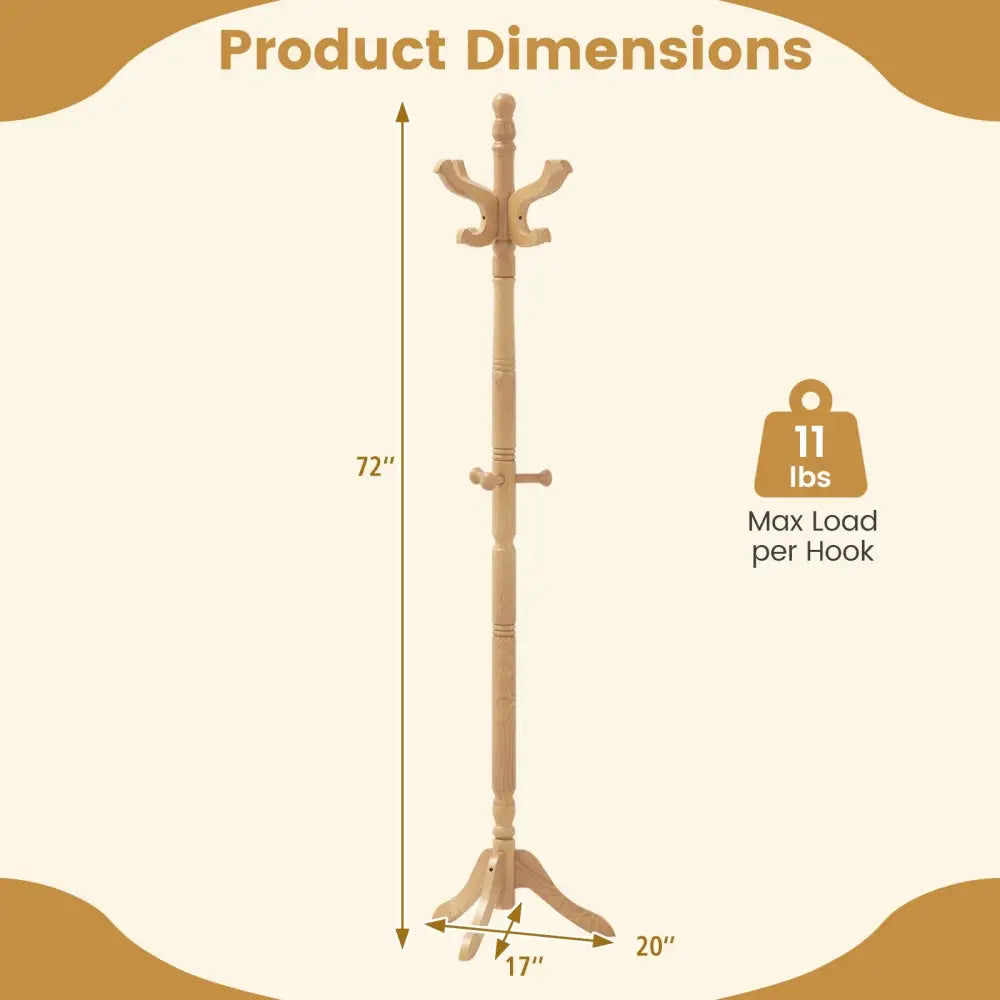 Solid Wood Hall Tree with 11 Hooks and 3 Height Options for Entryway-Natural - Natural - Coat Racks & Hall Trees