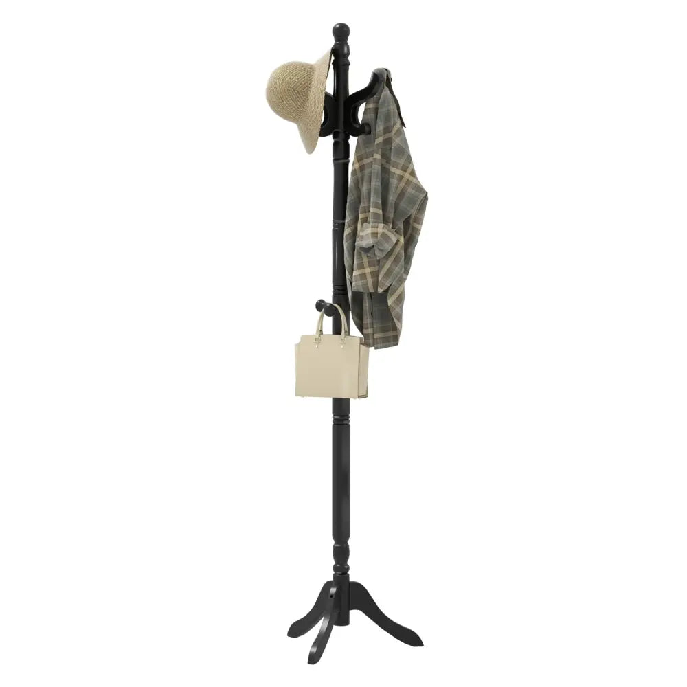 Solid Wood Hall Tree with 11 Hooks and 3 Height Options for Entryway-Black - Black - Coat Racks & Hall Trees