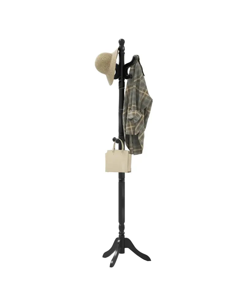 Solid Wood Hall Tree with 11 Hooks and 3 Height Options for Entryway-Black - Black - Coat Racks & Hall Trees