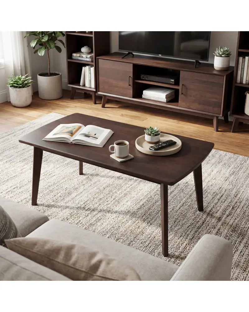 Solid Wood Modern Coffee Table with Tapered Legs-Walnut - Walnut - Coffee Tables