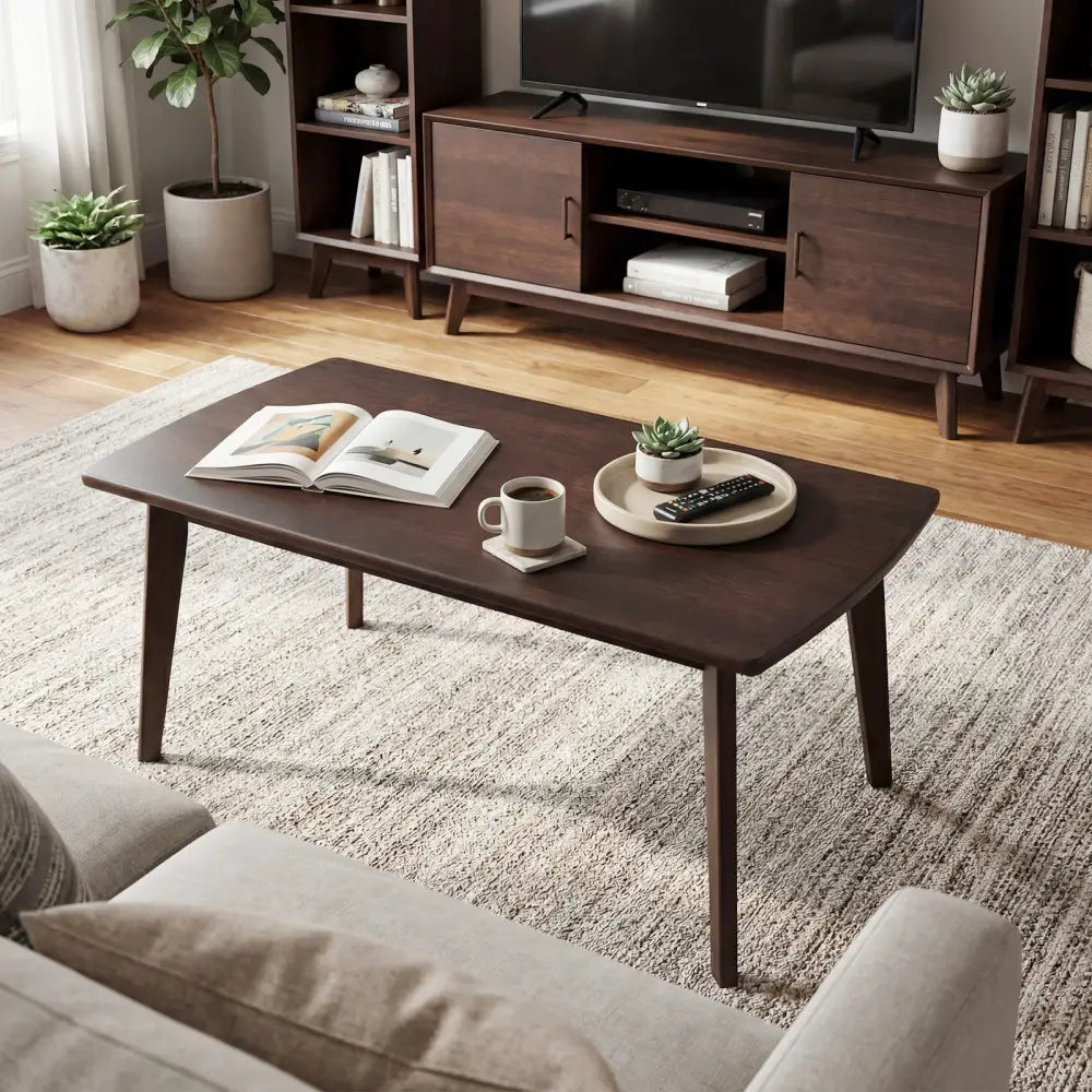 Solid Wood Modern Coffee Table with Tapered Legs-Walnut - Walnut - Coffee Tables