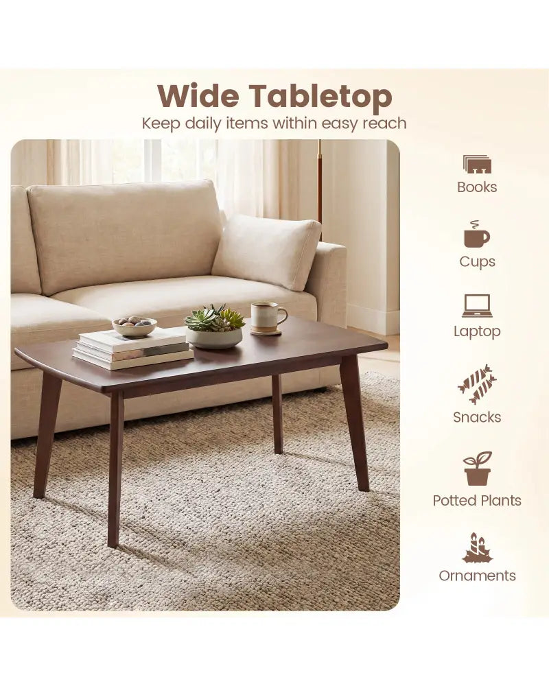 Solid Wood Modern Coffee Table with Tapered Legs-Walnut - Walnut - Coffee Tables
