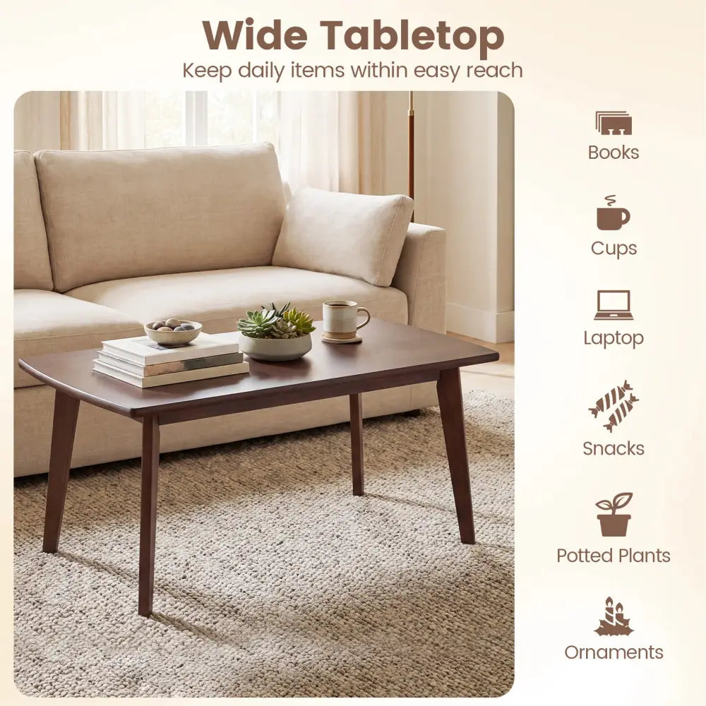 Solid Wood Modern Coffee Table with Tapered Legs-Walnut - Walnut - Coffee Tables