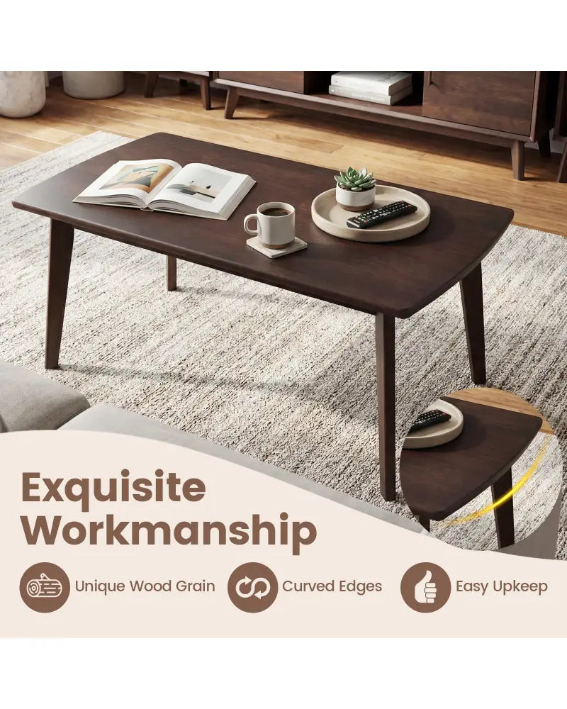 Solid Wood Modern Coffee Table with Tapered Legs-Walnut - Walnut - Coffee Tables