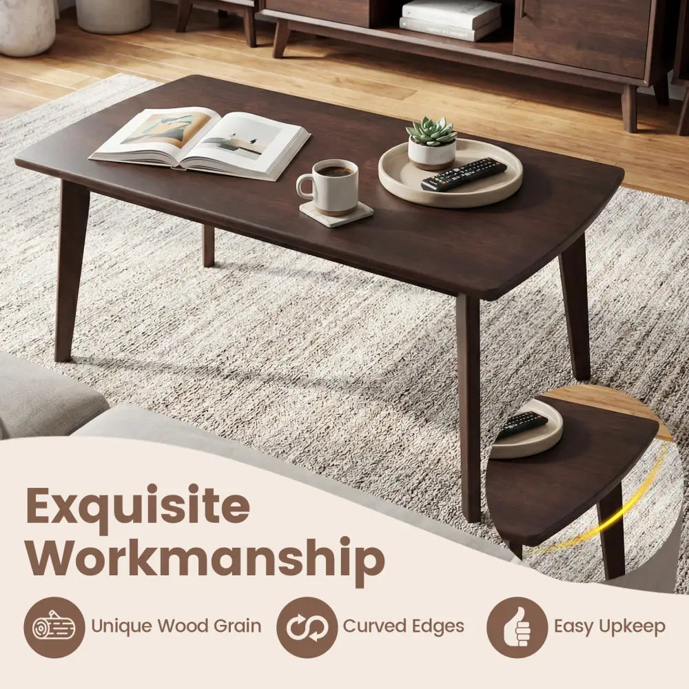 Solid Wood Modern Coffee Table with Tapered Legs-Walnut - Walnut - Coffee Tables