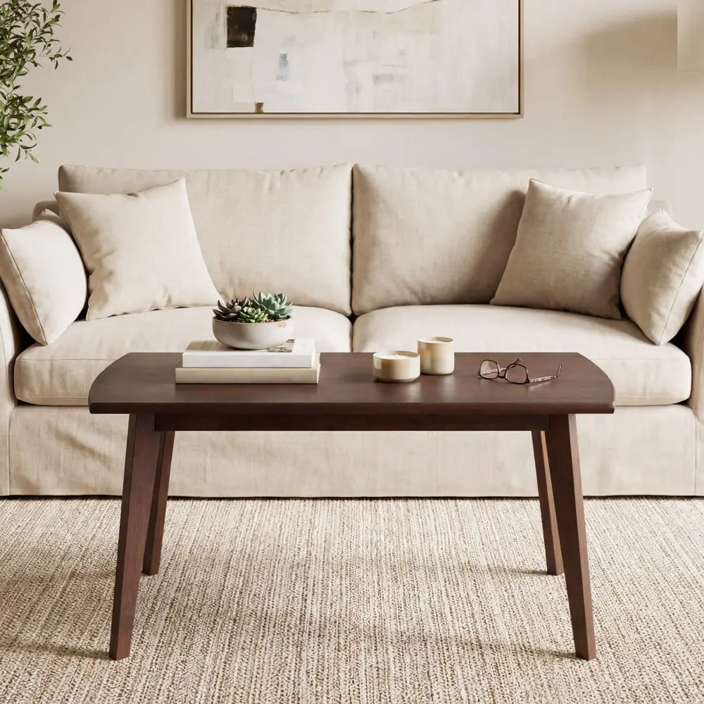 Solid Wood Modern Coffee Table with Tapered Legs-Walnut - Walnut - Coffee Tables