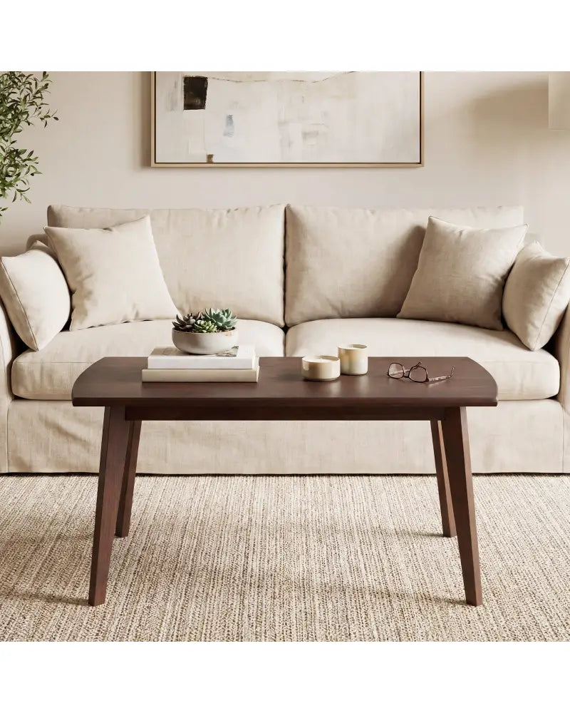 Solid Wood Modern Coffee Table with Tapered Legs-Walnut - Walnut - Coffee Tables
