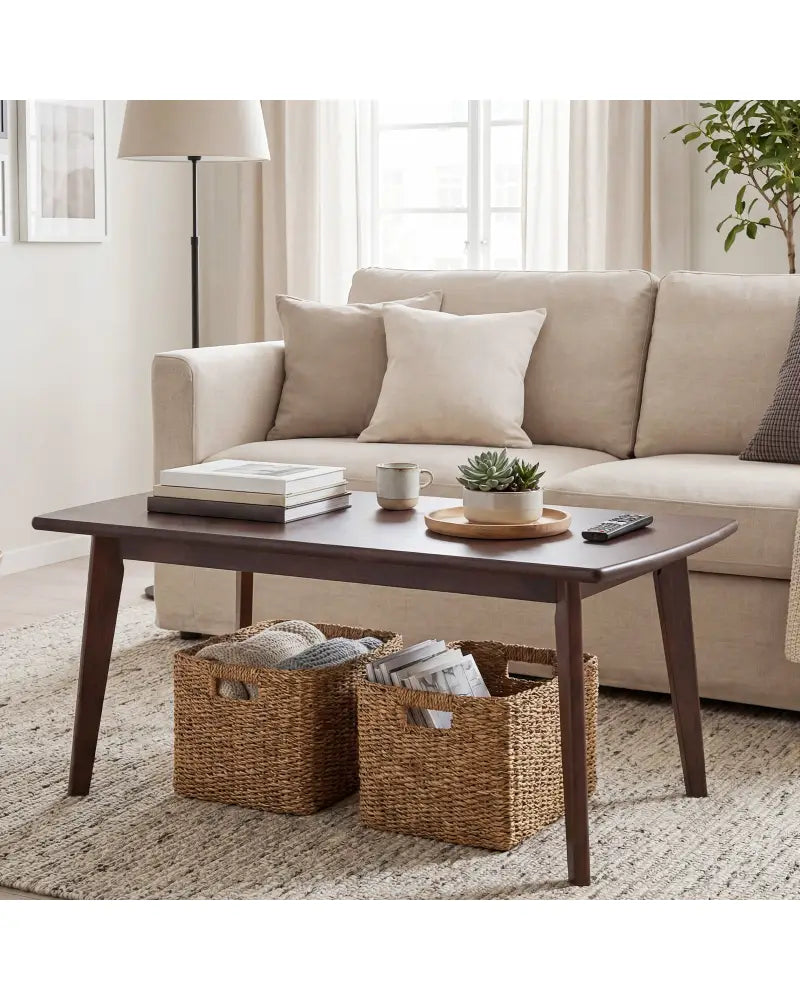 Solid Wood Modern Coffee Table with Tapered Legs-Walnut - Walnut - Coffee Tables