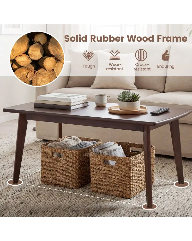 Solid Wood Modern Coffee Table with Tapered Legs-Walnut - Walnut - Coffee Tables
