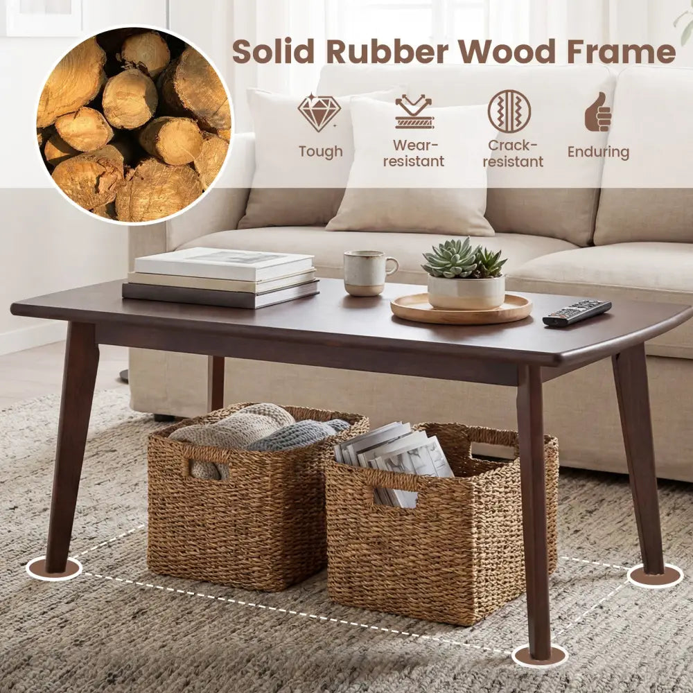 Solid Wood Modern Coffee Table with Tapered Legs-Walnut - Walnut - Coffee Tables