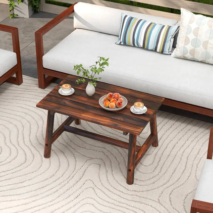 Solid Wood Patio Table with Slatted Tabletop for Garden Lawn Porch Balcony Poolside Living Room-Brown - Brown - Patio