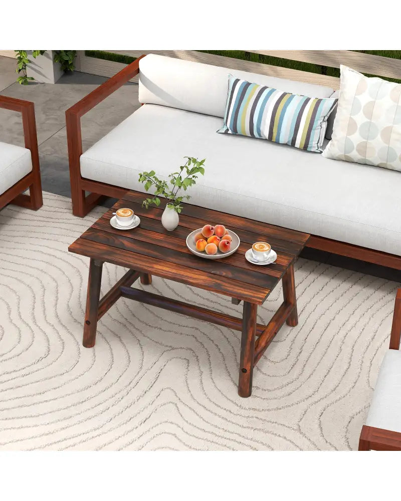 Solid Wood Patio Table with Slatted Tabletop for Garden Lawn Porch Balcony Poolside Living Room-Brown - Brown - Patio