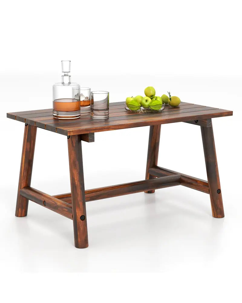 Solid Wood Patio Table with Slatted Tabletop for Garden Lawn Porch Balcony Poolside Living Room-Brown - Brown - Patio