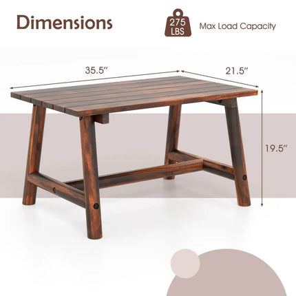 Solid Wood Patio Table with Slatted Tabletop for Garden Lawn Porch Balcony Poolside Living Room-Brown - Brown - Patio