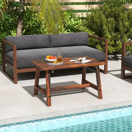 Solid Wood Patio Table with Slatted Tabletop for Garden Lawn Porch Balcony Poolside Living Room-Brown - Brown - Patio