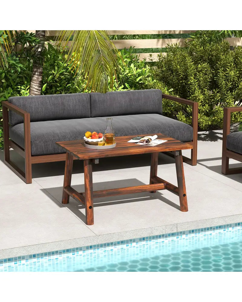 Solid Wood Patio Table with Slatted Tabletop for Garden Lawn Porch Balcony Poolside Living Room-Brown - Brown - Patio