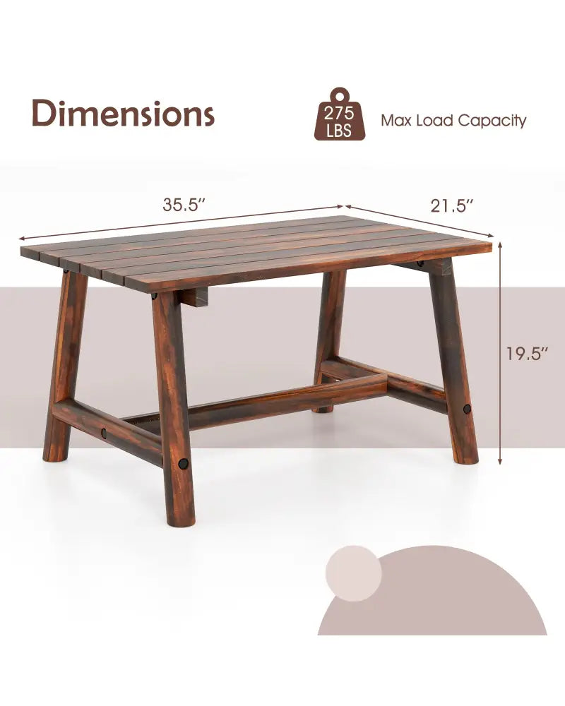 Solid Wood Patio Table with Slatted Tabletop for Garden Lawn Porch Balcony Poolside Living Room-Brown - Brown - Patio