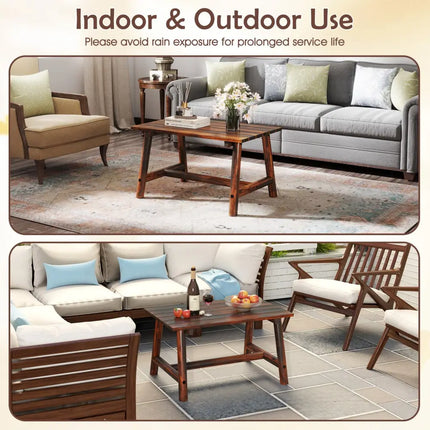 Solid Wood Patio Table with Slatted Tabletop for Garden Lawn Porch Balcony Poolside Living Room-Brown - Brown - Patio