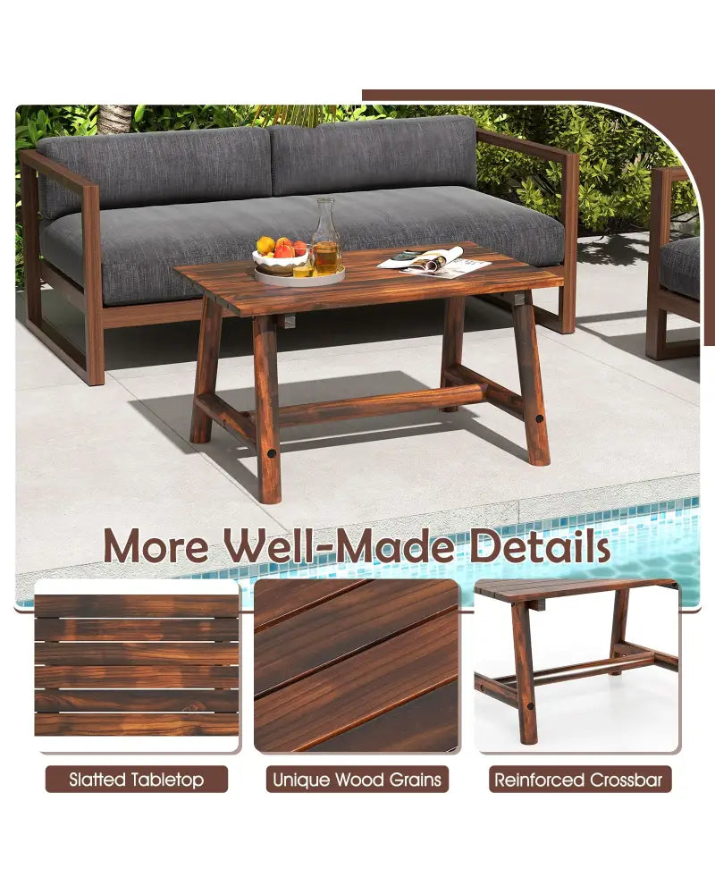 Solid Wood Patio Table with Slatted Tabletop for Garden Lawn Porch Balcony Poolside Living Room-Brown - Brown - Patio