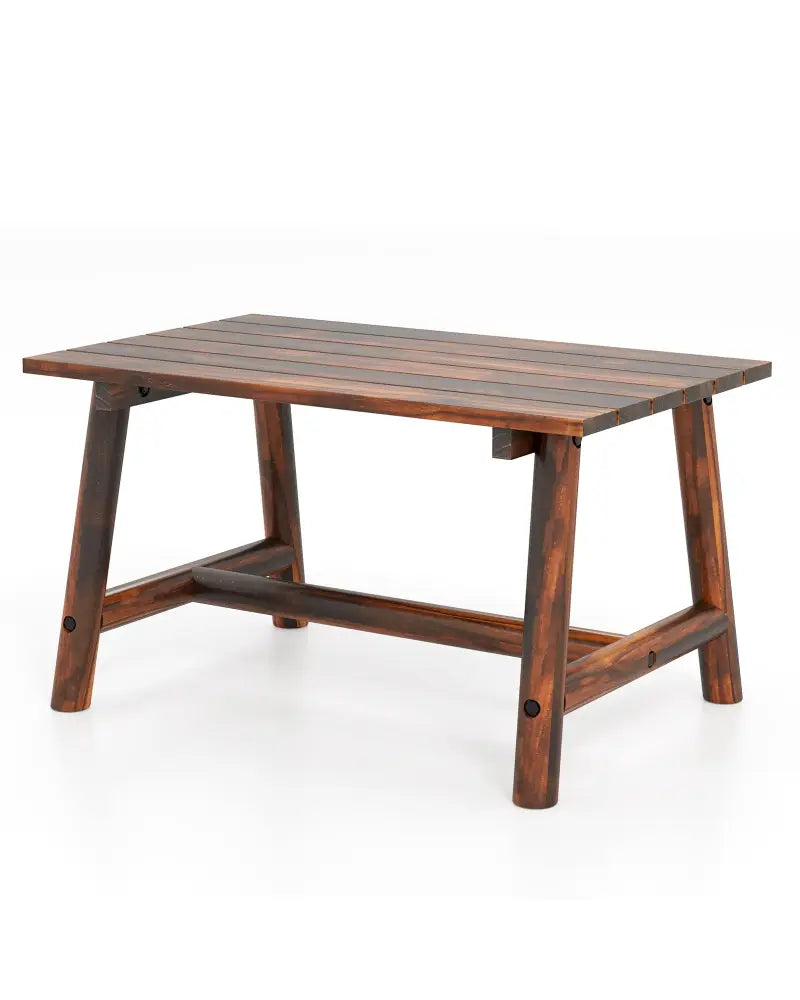Solid Wood Patio Table with Slatted Tabletop for Garden Lawn Porch Balcony Poolside Living Room-Brown - Brown - Patio