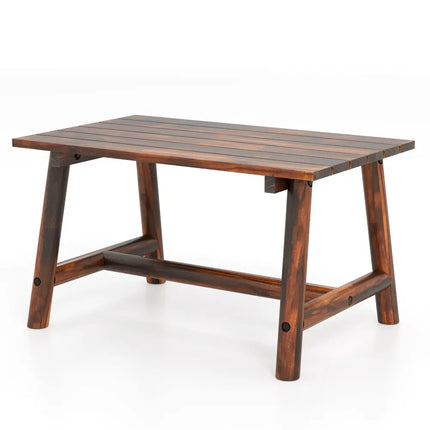 Solid Wood Patio Table with Slatted Tabletop for Garden Lawn Porch Balcony Poolside Living Room-Brown - Brown - Patio