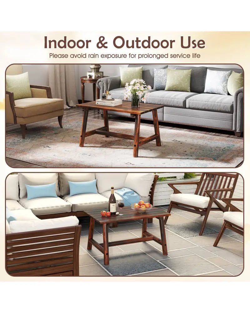 Solid Wood Patio Table with Slatted Tabletop for Garden Lawn Porch Balcony Poolside Living Room-Brown - Brown - Patio