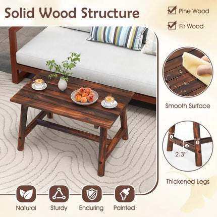Solid Wood Patio Table with Slatted Tabletop for Garden Lawn Porch Balcony Poolside Living Room-Brown - Brown - Patio