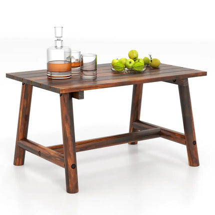 Solid Wood Patio Table with Slatted Tabletop for Garden Lawn Porch Balcony Poolside Living Room-Brown - Brown - Patio