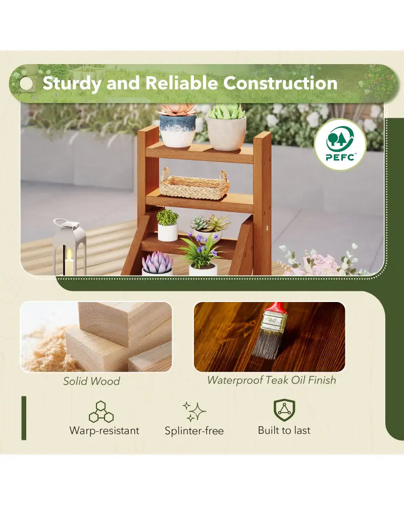 Solid Wood Plant Stand for Flowerpots and Succulents - Natural - Plant Stands